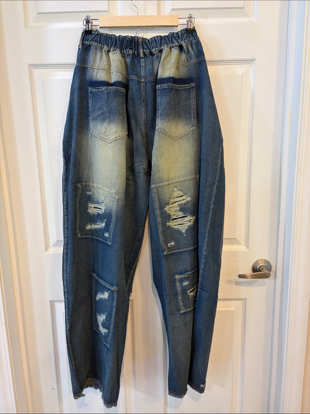 ‼️LAST ONE‼️GRUNGE Jeans A Rare Bird Blue Distressed Wide-Leg Patchwork Detail - Picture 6 of 10